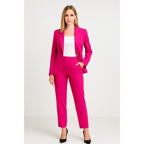 Express Hot Pink High Rise Ankle Pants Trousers 2 Career Barbie Office Siren - Picture 1 of 5